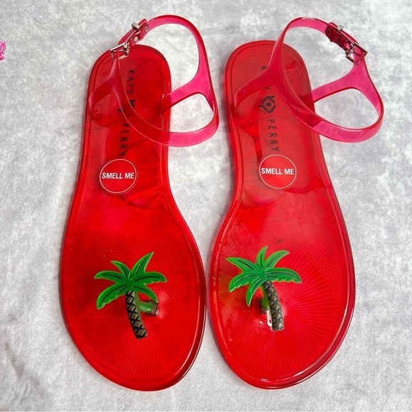 KATY Perry Womens The Geli-Pvc Ankle Strap Palm Tree Sandals Red Size 11 - Picture 6 of 9